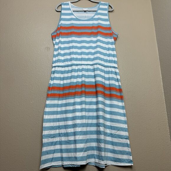 LuLaRoe Tank Dress Woman’s Size 3XL Blue Orange White Striped Soft Stretch Knit - Picture 4 of 6